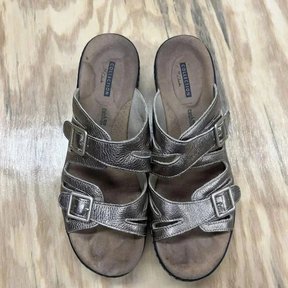 Clarks Collection Women's Slide Sandals Soft Cushion Sz 9.5 Metallic Gold - Picture 6 of 13